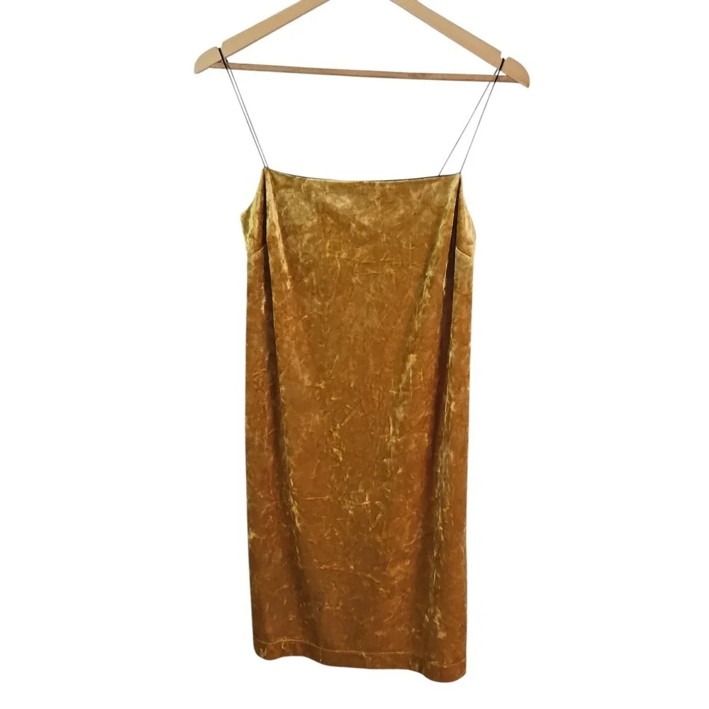 TOPSHOP Velvet Slip Dress Gold Mini Spaghetti Straps Women's Size 4 Chic‎ Party